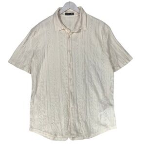 Manfinity‎ Mens XL Cream Eyelet Textured Short Sleeve Button Up Shirt Off White